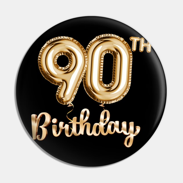 90th Birthday Gifts - Party Balloons Gold Pin by BetterManufaktur