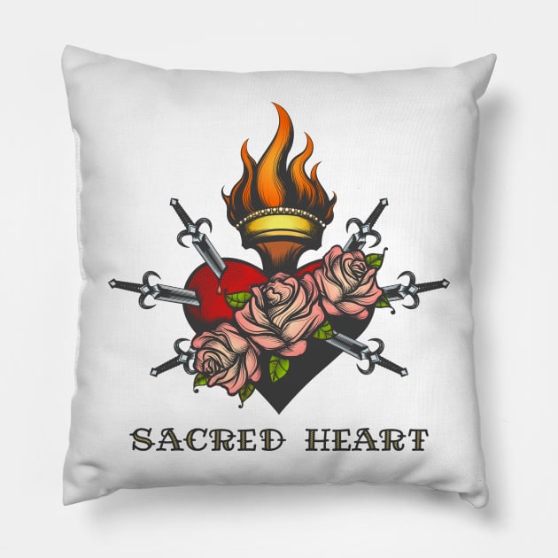 Sacred Heart Colorful Illustration Pillow by devaleta