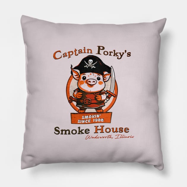 Captain Porky's Smoke House • Wadsworth, Illinois Pillow by The MKE Rhine Maiden