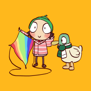 sarah and duck flying a rainbow kite in kite flight / children cartoon T-Shirt