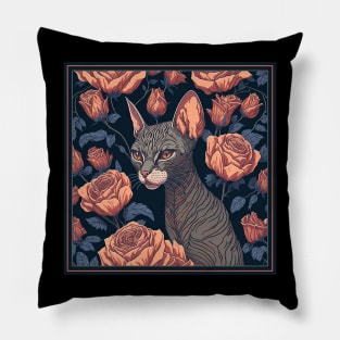 Сats. Donskoy sphinx, canadian sphynx, illustration, vector style (grey version) Pillow