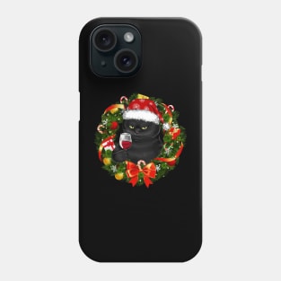 Funny Black Cat And Wine Christmas Wreath Ornament Phone Case