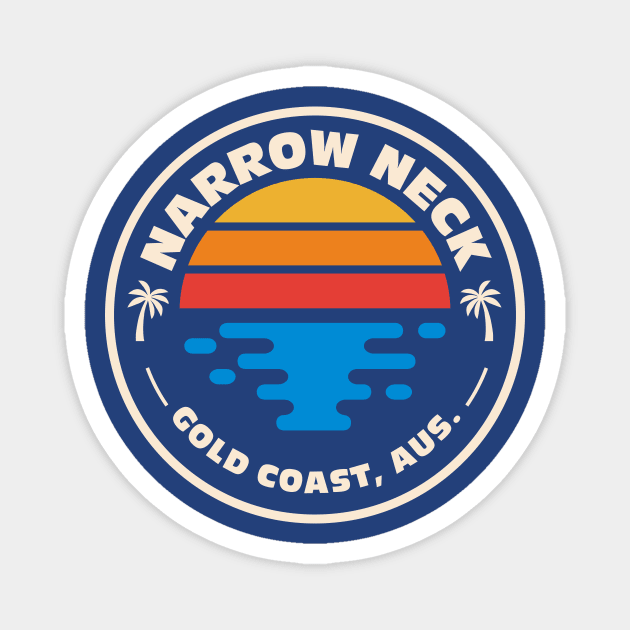 Retro Narrow Neck Gold Coast Australia Vintage Surfing Beach Emblem Magnet by Now Boarding