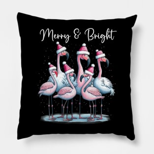 Merry And Bright Flamingos Pillow