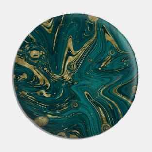 Gold Faux Glitter & Teal Green Marble Abstract Art Pin