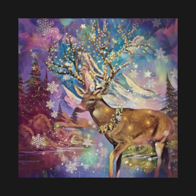 Christmas Deer, Elk Holiday snow, Christmas trees by Edgot