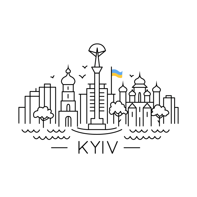 The capital of Ukraine Kyiv with Ukrainian flag by ziryna