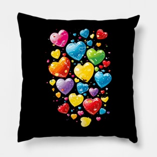 Valentines Day Colorful Hearts Happy Valentines Day Valentines Hearts adorn this beautiful design Great gift for lover wife daughter girl friend mom mother Happy Valentines Day Red Blue Pink Yellow Green Purple Pillow