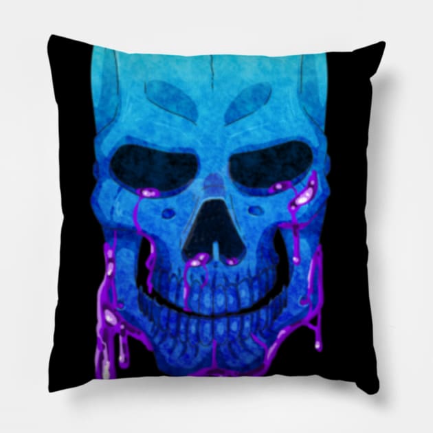 Niche Skull Island Mod Art  Blue Skull 02 Pillow by LailaLittlerwm