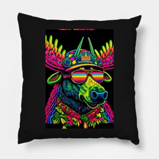 Psychedelic Moose wearing Sunglasses Pillow