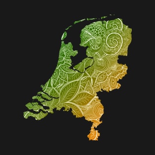 Colorful mandala art map of Netherlands with text in green and orange T-Shirt