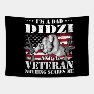 Vintage American Flag I'm A Dad Didzi And A Veteran Nothing Scares Me Happy Fathers Day Veterans Day Tapestry