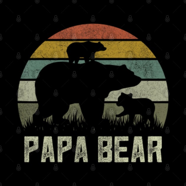 Papa Bear Cub 2 Kids Fathers Day Grandpa Retro Vintage by Jayden Forster