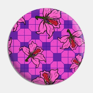 Hong Kong Bauhinia with Pink and PurpleTile Floor Pattern - Summer Flower Pattern Pin