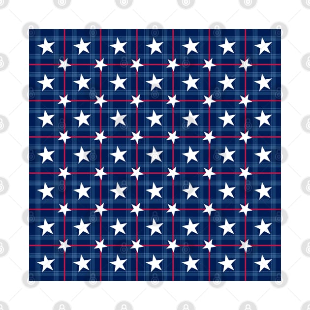 Red White & Blue Plaid White Stars Patriotic by misook