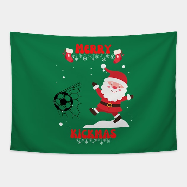 Merry kickmas - Christmas football and soccer santa Tapestry by Rubi16