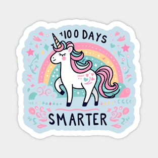 100 days smarter, pastel colorful, rainbow, cute unicorn Magnet