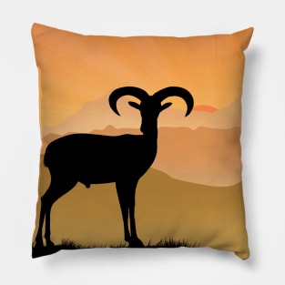 Nubian ibex mountain climbing goat silhouette sunrise time Pillow