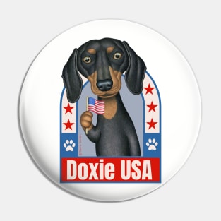 Doxie red white and blue flag America Dachshund USA love Pin