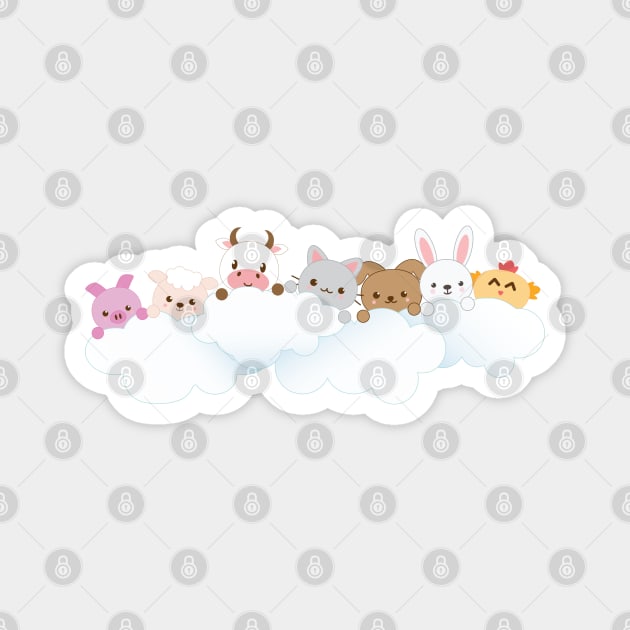 Baby Animals Chilling on a Cloud Magnet by Zennic Designs