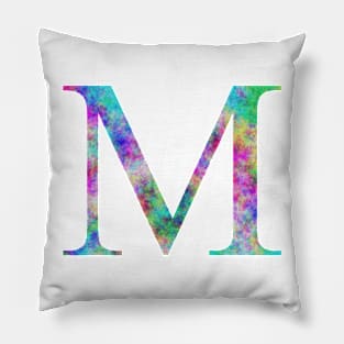 Watercolor Letter M Vibrant Opal Rainbow Pillow