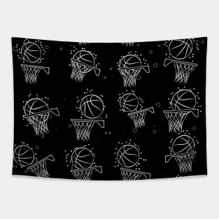 Basketball - Ball and Hoop Pattern on Black Background Tapestry