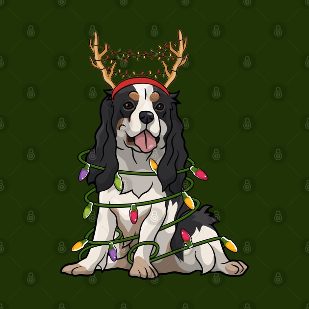 Cavalier king charles spaniel Reindeer Christmas Lights by Rebrand