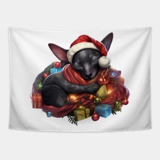 Lazy Oriental Shorthair Cat At Christmas Tapestry