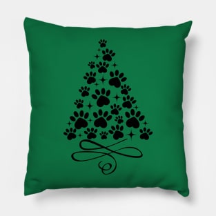 Dog Paw Christmas Tree - Black Pillow