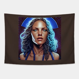 Retro Woman Superhero with blue eyes Tapestry