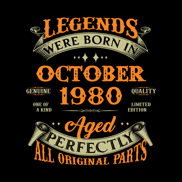 43rd Birthday Gift Legends Born In October 1980 43 Years Old by Buleskulls 