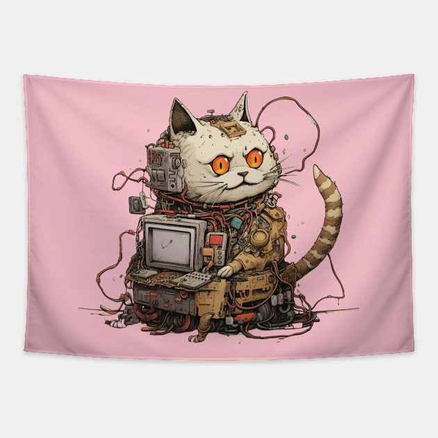 Futuristic Cyber Cat Tapestry by FrogandFog