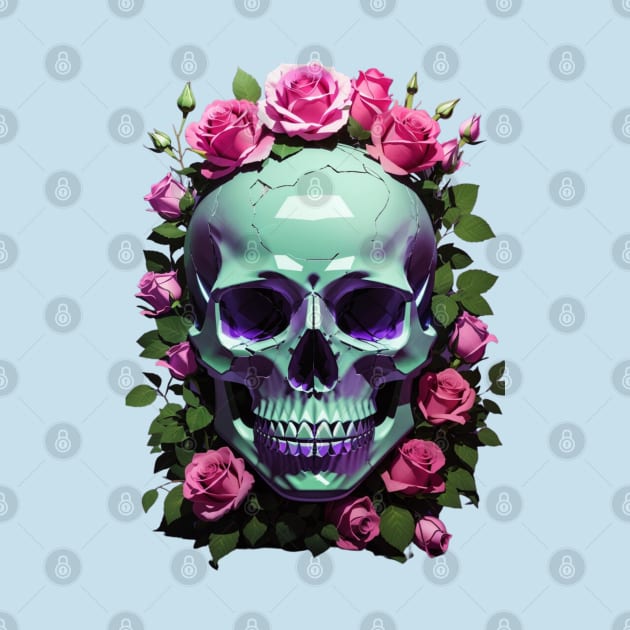 Urban Chic Meets Spooky Vibes: Green and Violet Skull Aesthetic Artwork for Halloween" by Tanguarts