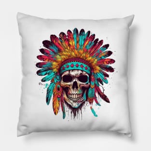 Native American Chief Skull #2 Pillow