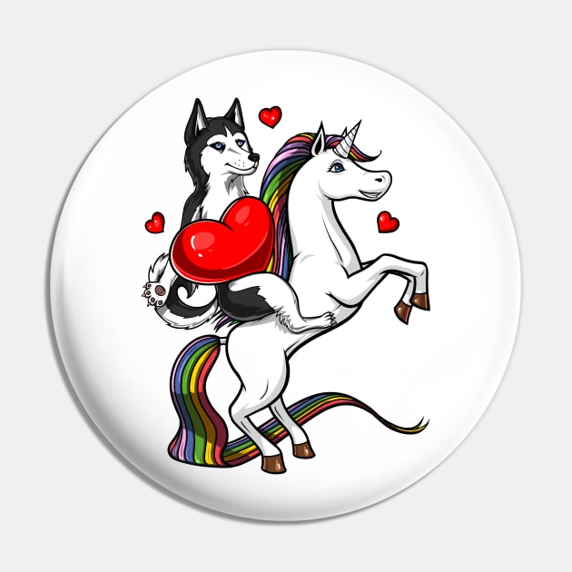 Siberian Husky Dog Riding Unicorn Pin by underheaven