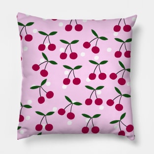 Cute Cherry Pattern on Pink Background Pillow