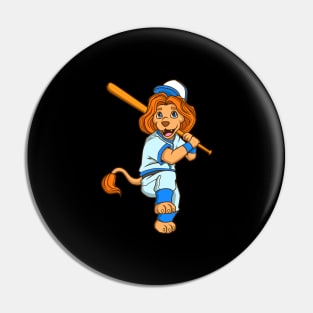 Cartoon lion playing baseball Pin