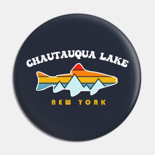 Chautauqua Lake New York NY Retro Sunet Fishing Pin