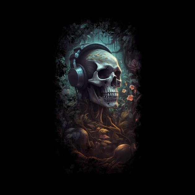 Skull in headphones by NemfisArt