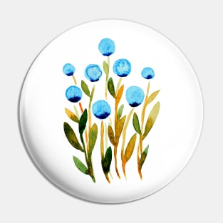 Simple watercolor flowers - green and blue Pin