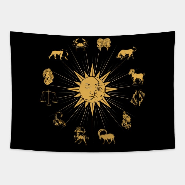 Sun and Moon - all zodiac signs Tapestry by Modern Medieval Design