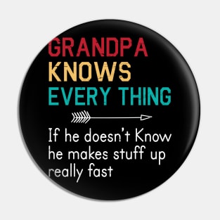 Grandpa Knows Everything If He Doesn't Know He Makes Stuff Up Really Fast Happy Father Parent Day Pin