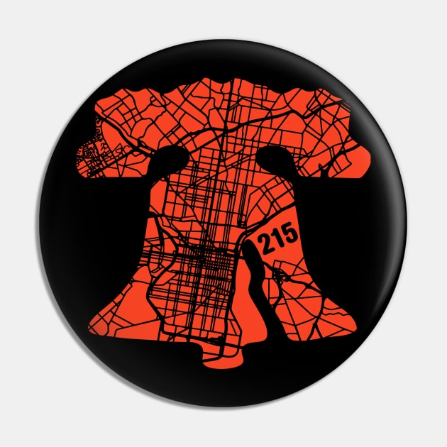 Philadelphia City 215 Liberty Bell Love Philly Fan Favorite Orange Pin by TeeCreations