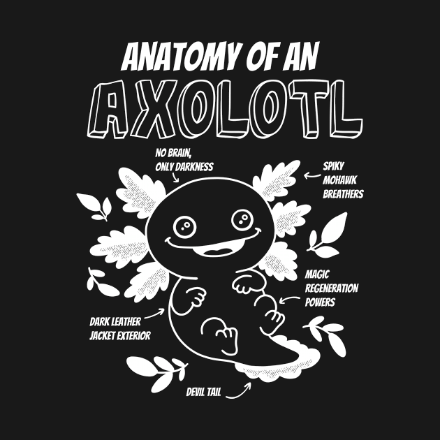 Dark Background Axolotl Anatomy Funny Kawaii by Sunburst Designs