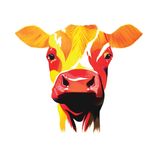 Colourful Cow on white by Geminiartstudio