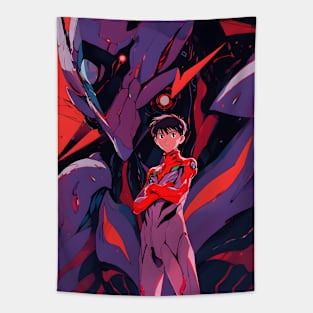 Discover Apocalyptic Anime Art and Surreal Manga Designs - Futuristic Illustrations Inspired by Neon Genesis Evangelion Tapestry