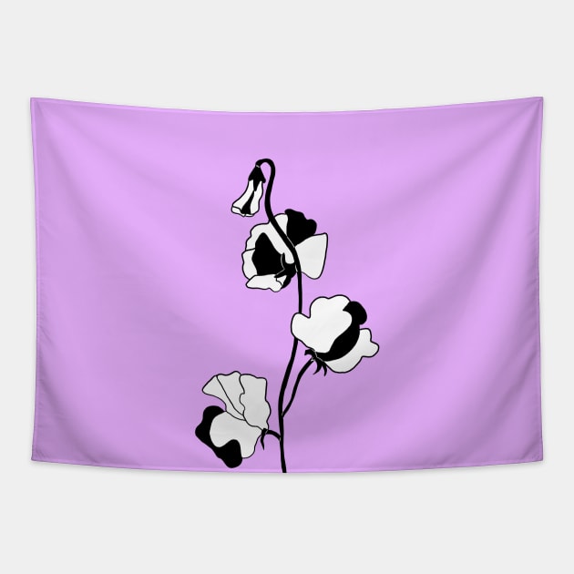 Black and White Sweet Pea Flower Tapestry by bloomingviolets