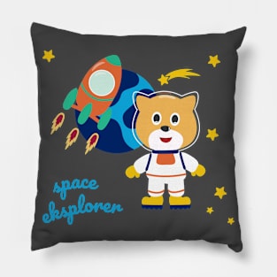 Space cat or astronaut in a space suit with cartoon style Pillow