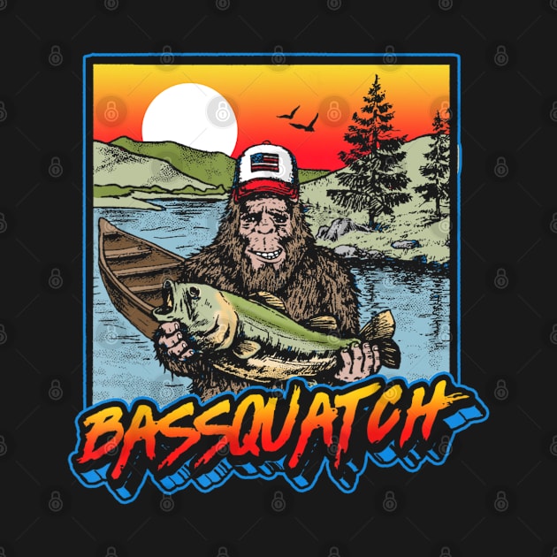 Bassquatch! Bass Fishing Sasquatch Retro 80S Fisherman by marchizano