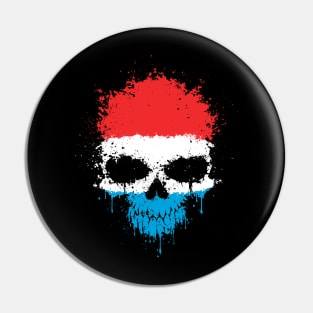 Chaotic Luxembourg Flag Splatter Skull Pin